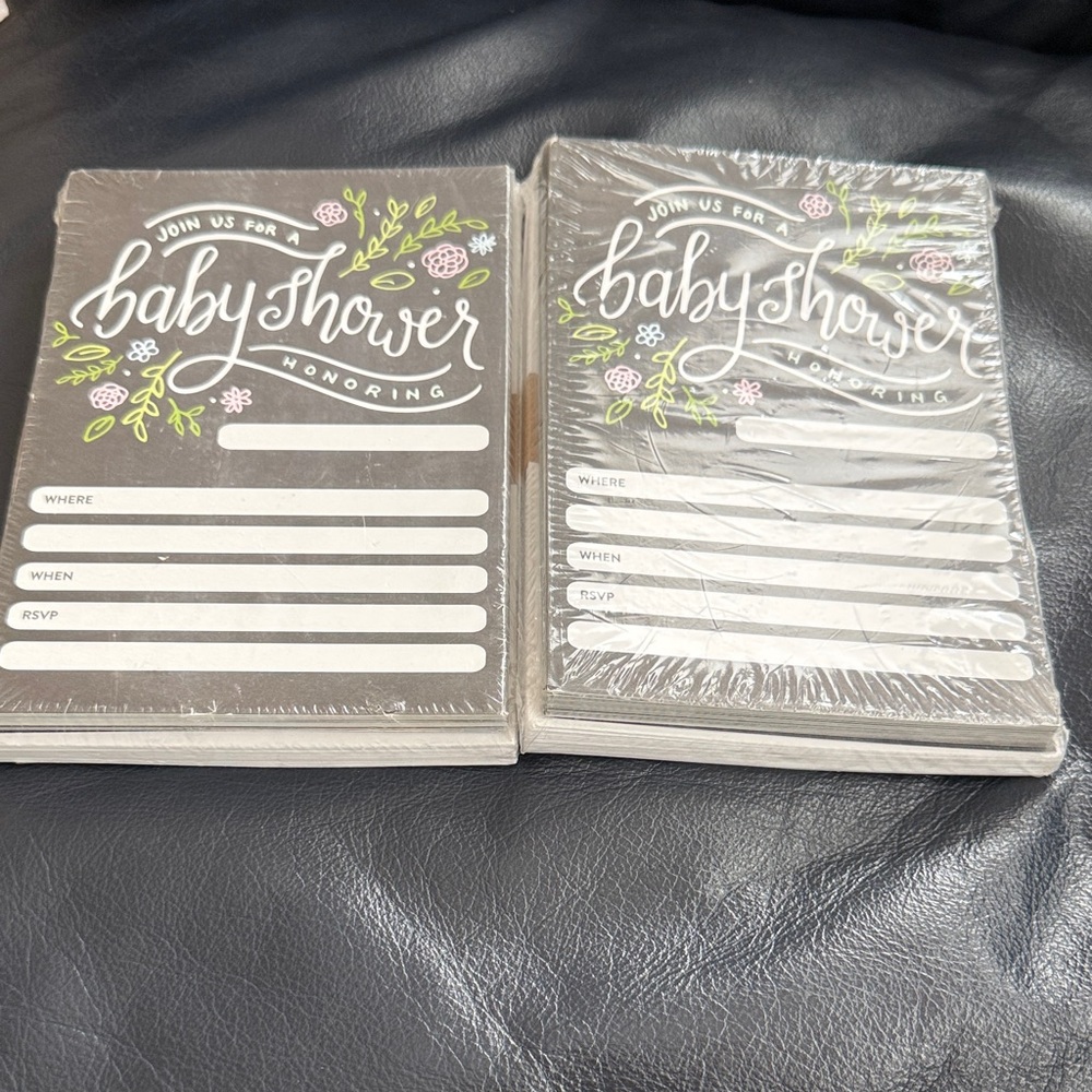 Baby Shower Invitation Cards - Gray Floral. 2 bags of 25 each. Total 50!
